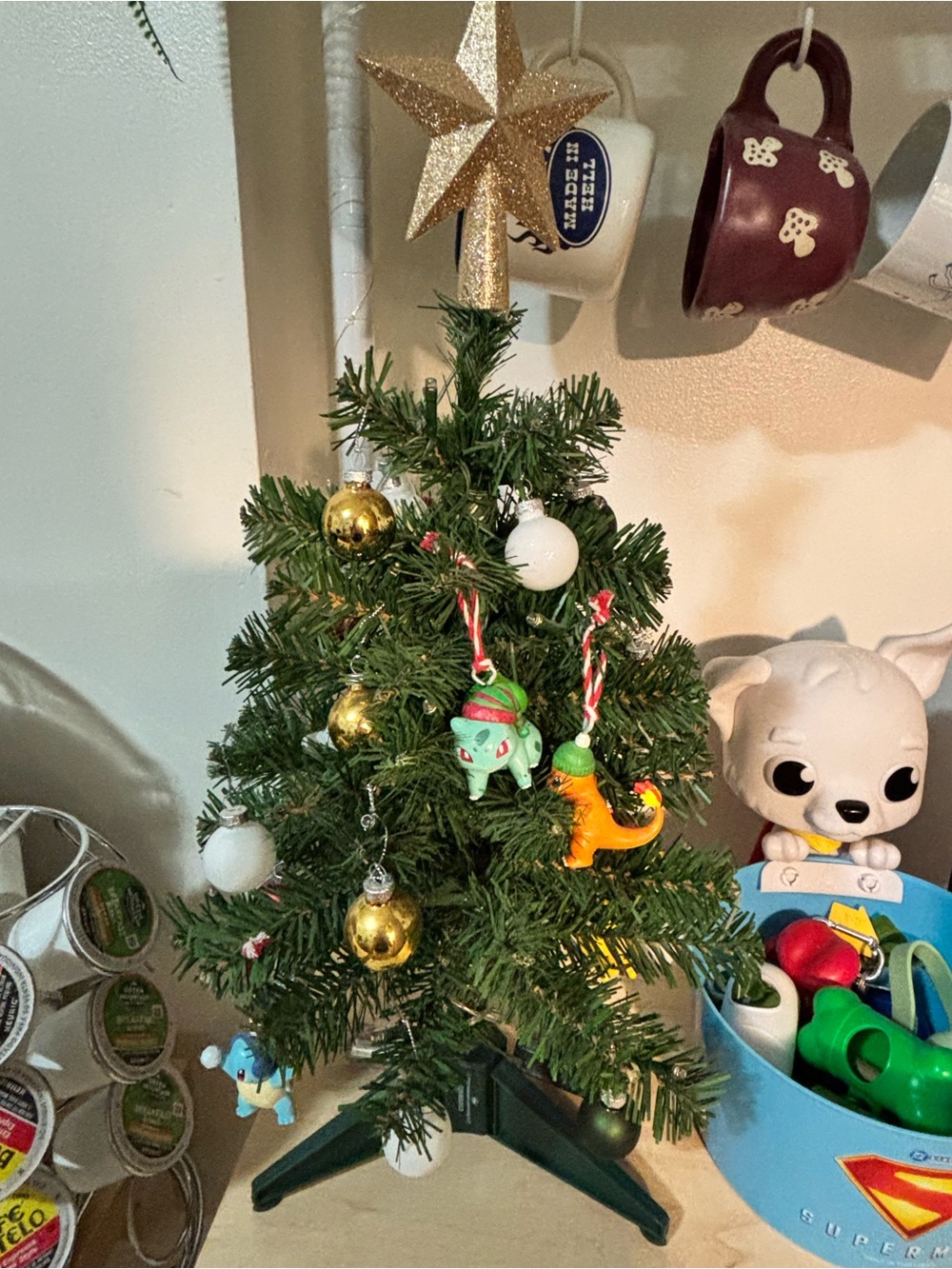 Mini Artificial Christmas Tree with Ornaments - Holiday Decor